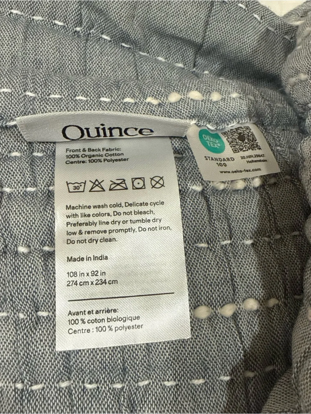 New Quince Organic Cotton Channel Stitch Coverlet Set King/Calking $174 Blue